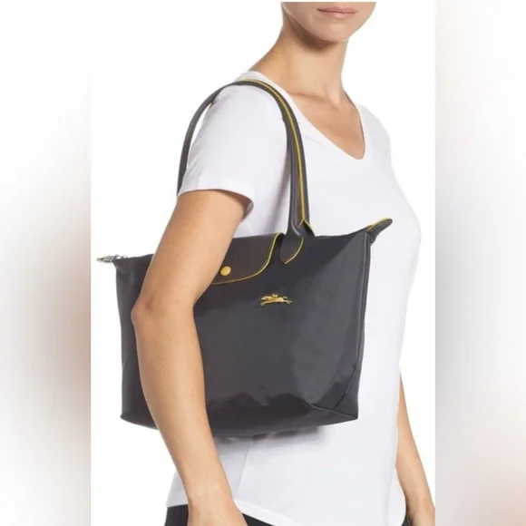 LONGCHAMP Le Pliage Nylon Tote Bag - Grey With Yellow Branding & Accents - Picture 3 of 16
